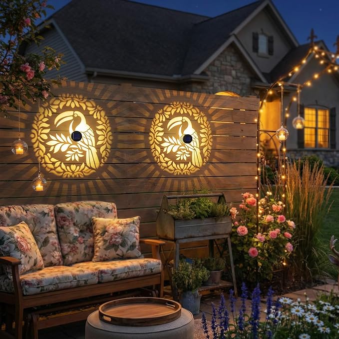 Gardsee Solar Fence Lights Outdoor 2 Pack Deck Step Wall Lights Butterfly Metal Waterproof LED Warm Yellow Light for Garden Post Patio Backyard Yard Decor (Black 6)