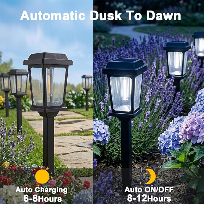 10 Pack Solar Pathway Lights Outdoor, Auto On/Off LED Solar Garden Lights, Decorative Landscape Lighting for Path Yard Walkway Driveway