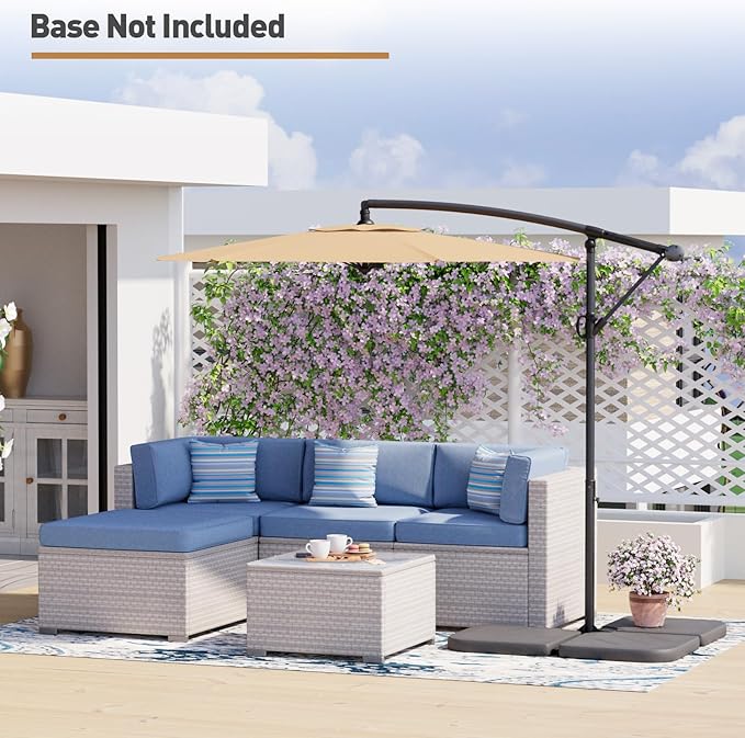 COSIEST Offset Patio Umbrella, Cantilever Hanging Outdoor Umbrella w/360-degree Rotation, Handy Crank, UV/Waterproof Canopy, 6 Ribs for Market, Backyard, Poolside, Garden