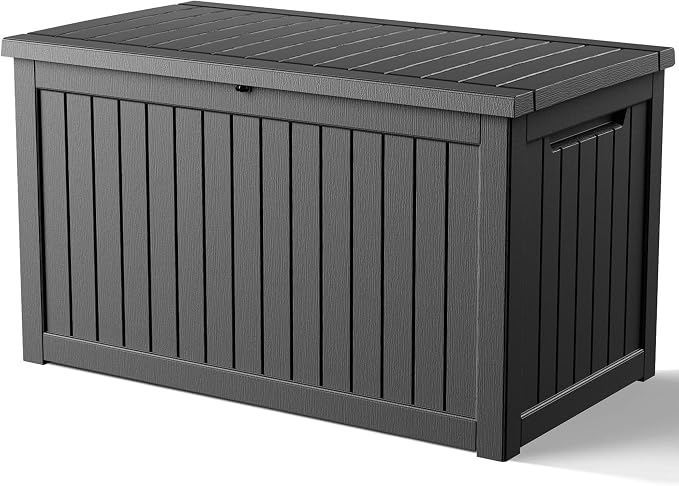 320 Gallon Large Outdoor Storage Box Waterproof, UV Resistant Resin Deck Box with Hydraulic Rod & Lockable Latch for Patio Furniture, Outside Storage Box for Garden Tools, Patio Cushions, Black