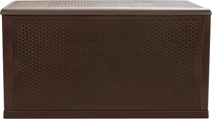 EMMA + OLIVER 120 Gallon Brown Plastic Deck Box for Outdoor Patio Storage & Deck Organization