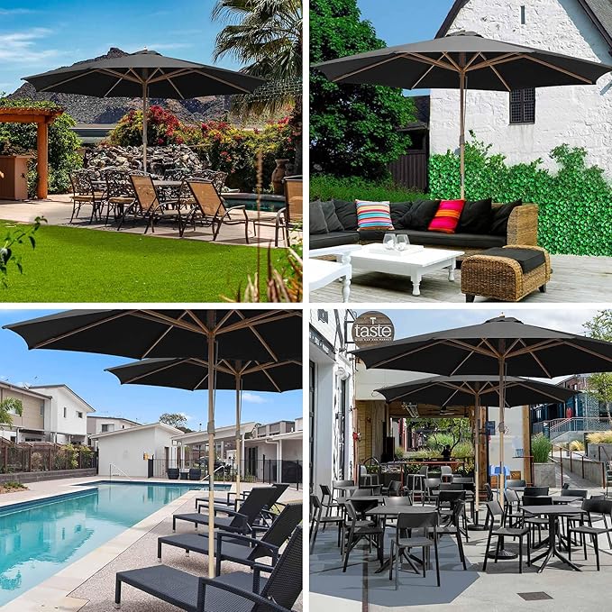 Yescom 13ft Coastal Solid Beech Wood Umbrella Pulley Lift Commercial Base with Wheel Included for Beach Club Seaside Restaurant Terrace Resort Poolside