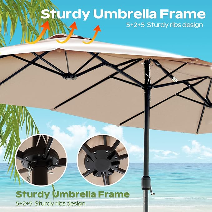 15ft Umbrella Outdoor Patio - Double-Sided Large Market Rectangle Umbrellas with Crank Handle for Patio Garden Yard Pool (No Base)