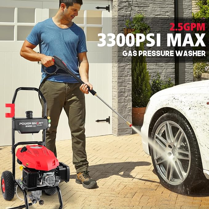 PowerSmart 3500 PSI Gas Pressure Washer with 2.5 GPM Flow Rate, 3800W Power, Onboard Soap Tank, Spray Gun & Wand, and 5-Nozzle Set for Cleaning Cars, Fences, Driveways, Homes, and Patios
