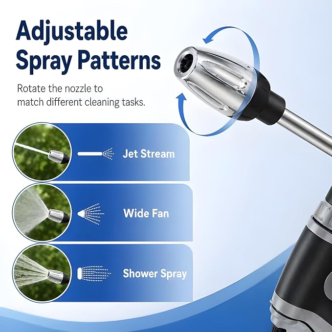 High-Pressure Pressure Washer with 360° Rotation and Three Spray Modes for a Powerful Water Jet,Ideal for Car Washing, Garden Watering, and Patio Cleaning,Compatible with All Types of Garden Hoses