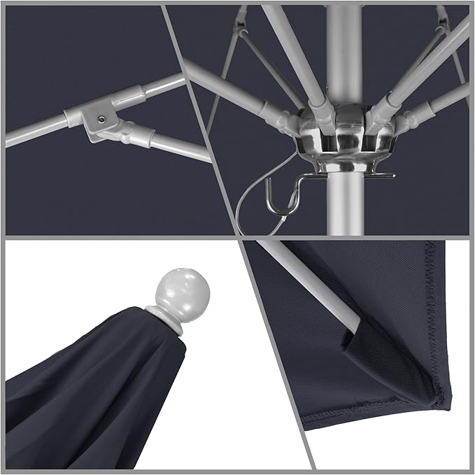 California Umbrella 9' Rd. Venture Series Contract Grade Patio Umbrella, Push Open Pin Stop, Silver Finish, Sunbrella Spectrum Indigo