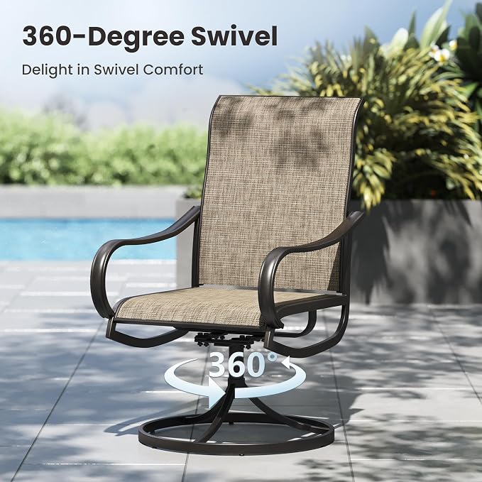 PHI VILLA 7 Pcs Outdoor Dining Set for 6, Mesh Patio Chairs & Metal Table | 60'' metal rectangular table with umbrella hole and 2 swivel & 4 fixed textilene chairs, designed for deck, backyard, garden
