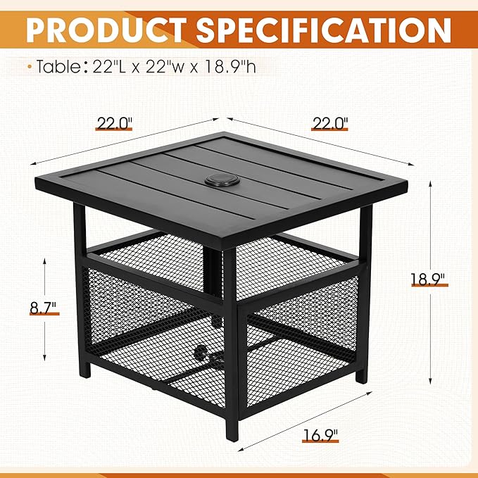 Incbruce Outdoor 22'' x 22'' Umbrella Table Stand, Side Table with 1.57" Umbrella Hole, Patio Umbrella Square Table for Deck, Pool, Garden, Black