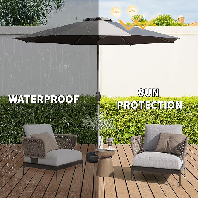 Domi 10FT Patio Umbrella, Outdoor Table Umbrella with Aluminum Pole, UV Protection Waterproof Market Sun Umbrella with Push Button Tilt and Crank for Garden, Deck, Backyard, Pool (Gray)