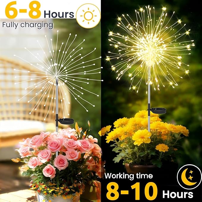 Solar Garden Lights Outdoor，2 Pack 120 LED Solar Fireworks Lights Outdoor Waterproof，8 Modes Starlit Starburst Light DIY for Yard Patio Pathway Planter Party Wedding Flowerbed Decor