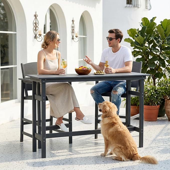 41.25" Outdoor Bar Table, Heavy Duty HDPE Console Table, Weather-Resistant Outdoor Console Table, Modern Bar Height Pub Table for Poolside/Garden/Backyard/Deck/Patio Furniture, Grey