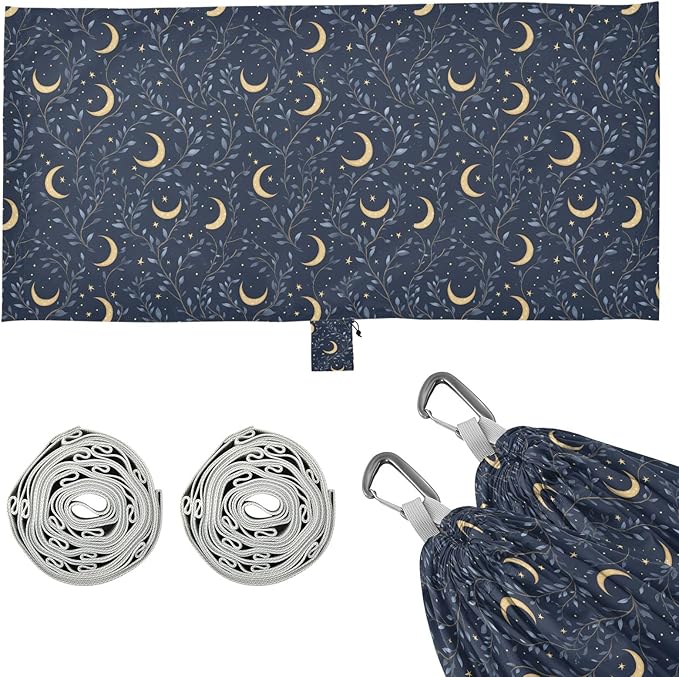 Camping Hammock Outdoor Hammocks for Outside Dark Navy Crescent Moon Beach Trees Portable Lightweight with Pockets Tree Straps Indoor