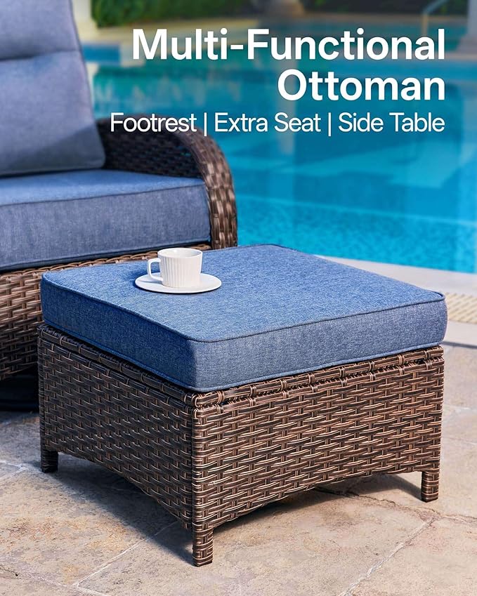 10-Piece Patio Furniture Set with 6-Inch Thick Cushions, High Back Outdoor Couch and Swivel Rocker Chairs, All-Weather Conversation Set for Porch, Deck, Yard, Pool in Blue