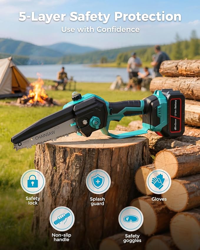 Mini Chainsaw Cordless with 2×3000mAh Rechargeable Batteries, Brushless 1000W Motor, 6 inch Electric Hand Held Tree Saw for Branch Trimming Wood Cutting, Gardening Gifts for Men Women
