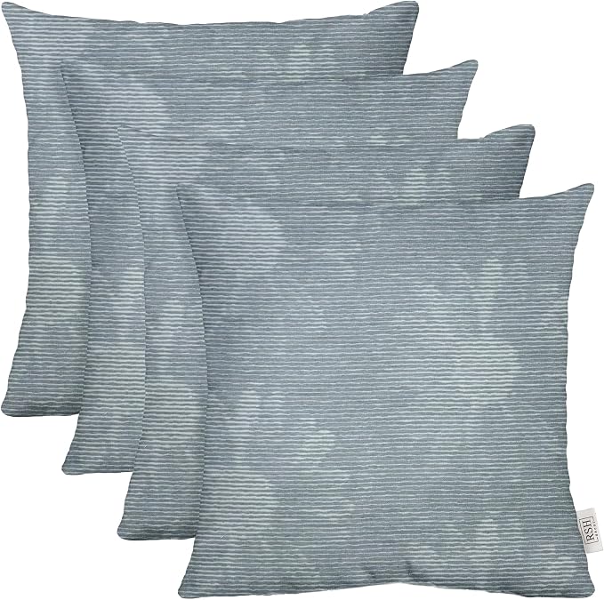 RSH DECOR: Sunbrella Square Throw Pillows Set of 4 | 17" x 17" | Water and Fade-Resistant Performance Fabric | Outdoor Pillow Covers with Down-Alternative Inserts | Made in USA (Bisbee Daisy Sky)