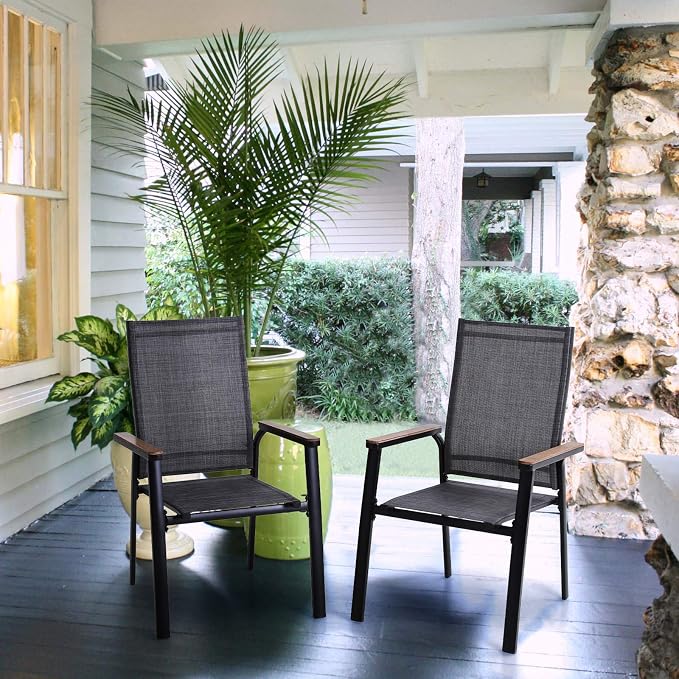 Sophia & William Patio Dining Chairs Set of 8, Stackable Aluminuum Frame | Grey textilene, Weather-resistant, light-weight & space-saving, Breathable & quick-drying, Outdoor deck backyard porch