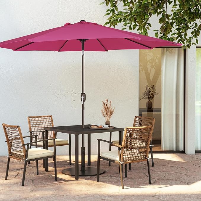 Blissun 9' Outdoor Patio Umbrella, Outdoor Table Umbrella, Yard Umbrella, Market Umbrella with 8 Sturdy Ribs, Push Button Tilt and Crank