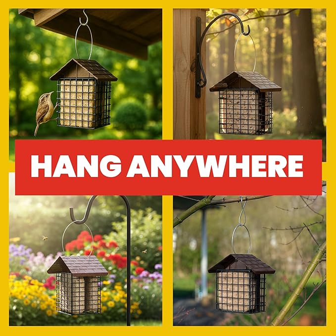 More Birds Double Suet Cake Feeder with Weather Guard, Steel Construction, Powder-Coated Black Finish, 6.75in x 5in x 7in, Brown Feeder for Woodpeckers and Wild Birds, 38070