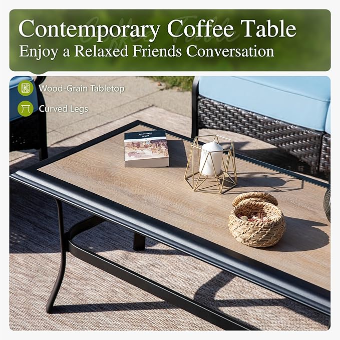 Sophia & William Patio Furniture Set, 5 Piece Metal Outdoor Conversation Set with 3-Seater Outdoor Couch, 2 Sofa Chairs, 1 Loveseat,1 Coffee Table for Outdoor Seating, Backyard, Porch(Blue)
