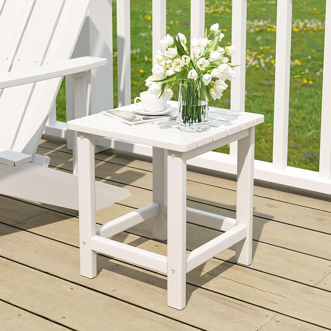 UDPATIO Small Side Table, 16x16x17.8 in, White, Adirondack Table, Indoor & Outdoor Use