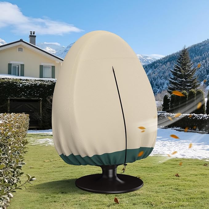 Patio Hanging Egg Chair Cover Waterproof - 420D Heavy Duty Outdoor Single Seat Wicker Swing Egg Chair with Zipper, All-Season Protector Fits 45"W Swing/Egg Chairs,Beige&Green