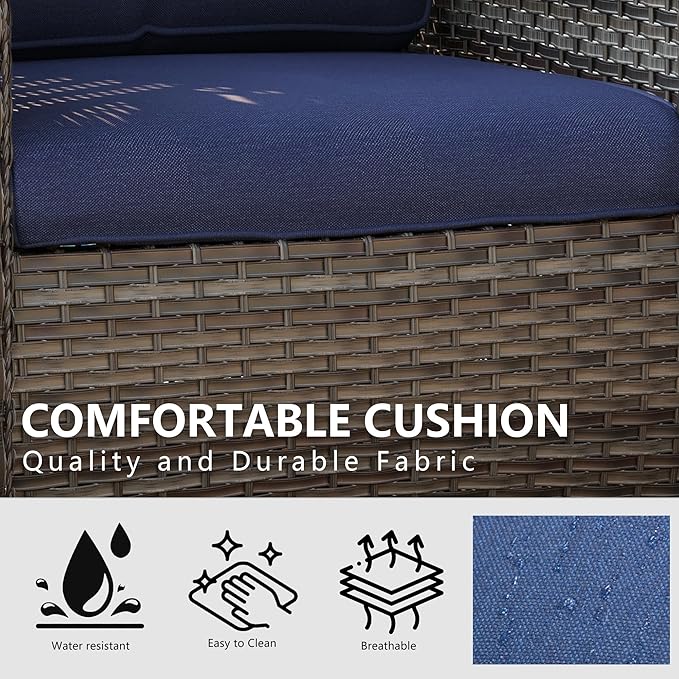 Outdoor Swivel Rocker Patio Chairs Set of 2 - Outdoor Wicker Swivel Glider Chairs 2 Pieces with Olefin Fabric Cushions Suitable for Backyard Deck and Porch(Mixed Grey/Blue)