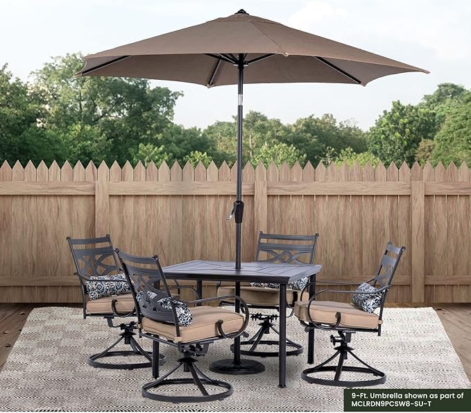 Hanover Montclair 9' Market Outdoor Umbrella, All-Weather, Crank Lever, Tan