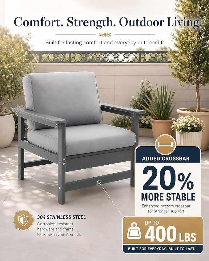 HDPE Outdoor Patio Bistro Set with Cushions, 3 Piece Patio Conversation Set Sofa Set,All Weather Outdoor Couch Set with Coffee Table for Lawn, Garden, Deck