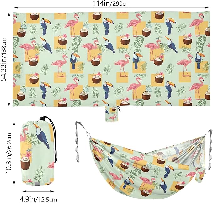 Camping Hammock Outdoor Hammocks for Outside The Toucan and Flamingo Beach Trees Portable Lightweight with Pockets Tree Straps Indoor