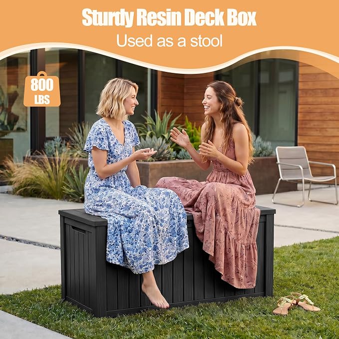 230 Gallon Outdoor Storage Box, Large Resin Deck Box, Waterproof Lockable Storage Container Bins, Reinforced Stability for Patio, Garden and Poolside, Black