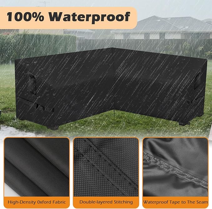 Outdoor V-Shaped Sectional Sofa Cover fit 102" x 102", 101" x 101", 100" x 100" L-Shaped Sofa, Waterproof Patio Couch Covers Outdoor Furniture Covers for Winter, 102"L x 33"W x 30"H