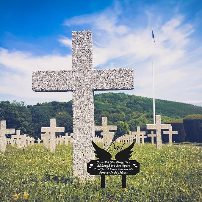 Grave Marker for Dad - Winged Memorial Metal Cemetery Stake, Outdoor Decoration for Father's Garden, Memorial Yard Stake for Dad