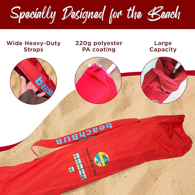 BEACHBUB Beach Umbrella Bag - Waterproof & Foldable Beach Bag for Umbrellas with Wide Padded Shoulder Strap & Molded Carry Handle