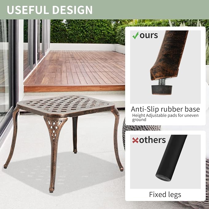 Outdoor Side Table - Patio End Tables Outside Cast Aluminum Anti-Rust Square for Balcony Pool Porch Garden, Antique Bronze