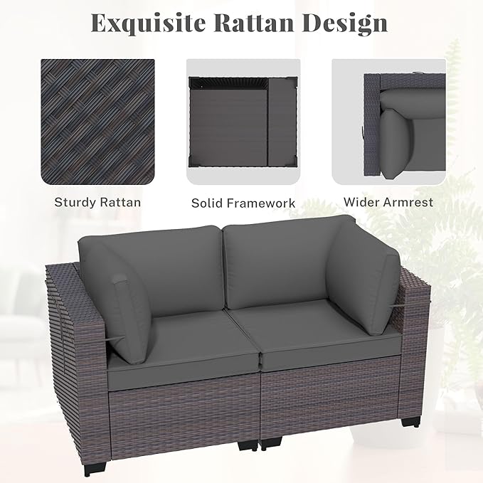 Patio Furniture Set 7 Pieces Outdoor Sectional Sofa Set,All Weather Wicker Patio Sofa PE Rattan Patio Conversation Set w/Cushions and Glass Coffee Table,Grey