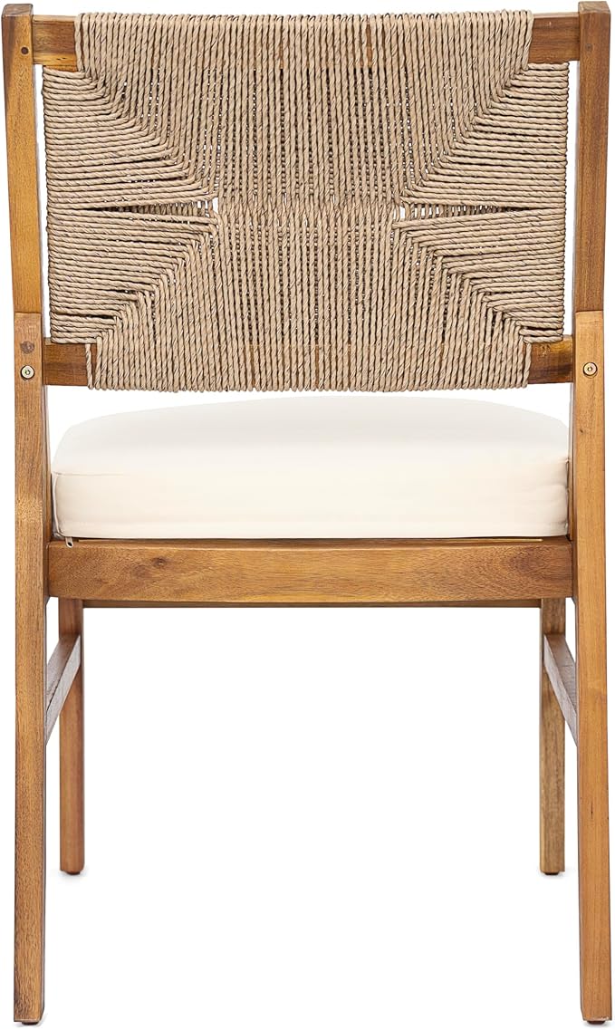 Christopher Knight Home 6-Piece Outdoor Dining Set, 70" Acacia Wood Patio Table with 4 Light Brown Wicker Chairs with Cream Cushions and 1 Bench, Teak Finish Outdoor Furniture Set for Garden Porch