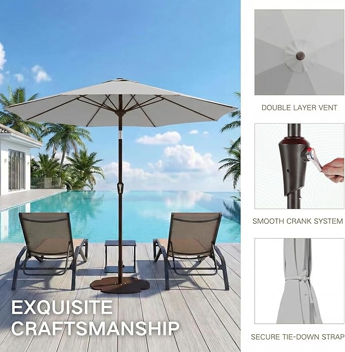 Kingdura 10FT Outdoor Patio Umbrella, Market Table Umbrella with Push Button Tilt and Crank, 8 Sturdy Fiberglass Ribs, UV Protection for Pool, Lawn, Deck, Backyard, Garden (Light grey)
