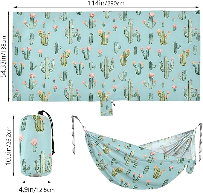 Camping Hammock Outdoor Hammocks for Outside Cactus Flower Beach Trees Portable Lightweight with Pockets Tree Straps Indoor