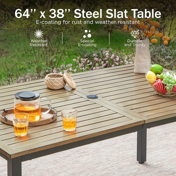 PHI VILLA 7 PCS Outdoor Dining Set,2 Swivel & 4 Stable Dining Chairs,Patio Table with Wooden Like Table Top,Sling Fabric and Durable Frame,Outdoor Dining Table and Chairs for Garden