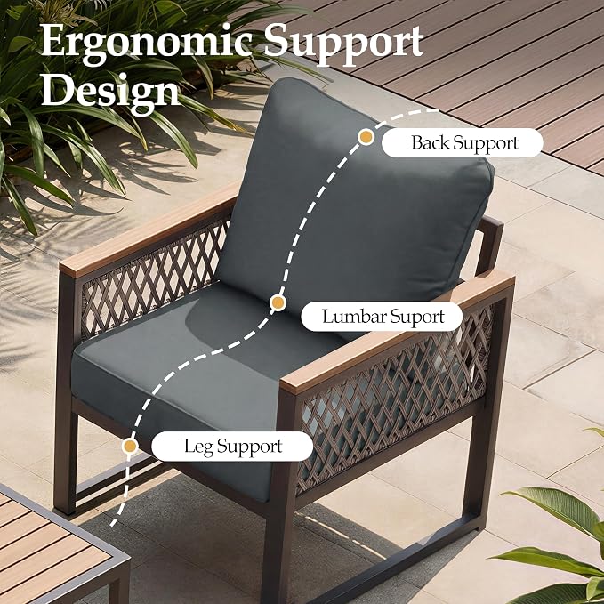 UPHA 7 Pieces Patio Furniture Set with 56" Propane Gas Fire Pit Table, Metal Outdoor Sectional Couch Set with Loveseat & 3-Seat Sofa, Modern Patio Conversation Set for Porch Balcony Deck, Gray