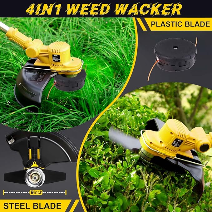 Weed Wacker Cordless for Dewalt 20V MAX Battery, 4-in-1 Battery Powered Weed Eater, String Trimmer with 5 Types of Blades, for Lawn, Yard and Bush Trimming (No Battery)