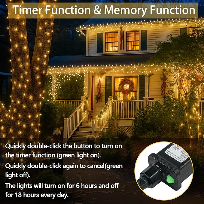 100 LED Connectable String Lights, 33FT Christmas Lights Outdoor Indoor | Warm White, 13 Modes, Timer, Clear Wire Waterproof Twinkle Fairy Lights Plug in for Bedroom Classroom Patio Xmas Tree Decor
