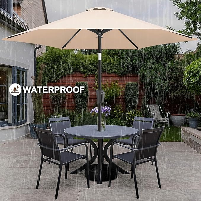 FLAME&SHADE 10ft Patio Umbrella - Outdoor Umbrella with 6 Sturdy Ribs, Push Button Tilt and Crank, UV Protection Table Market Umbrella for Pool, Porch, Garden, Deck, Backyard (Beige)