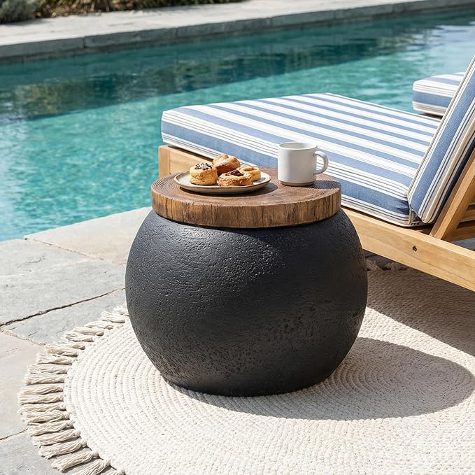 HOMPUS Outdoor Concrete Side Table Set of 2, 2 Pieces Jar Shaped Round Coffee Table, Outdoor Accent Table Modern Patio End Table Sets for Garden, Paito, Living Room