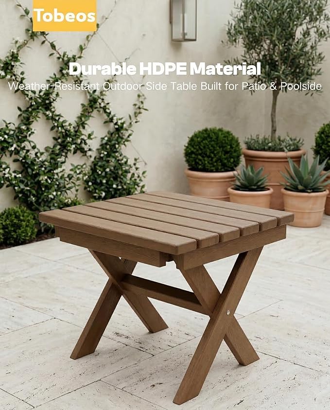 Outdoor Folding Side Table,HDPE Material, Portable Space-Saving Design, Weather-Ready with Authentic Wood-Grain Feel (Teak, 1 Table)