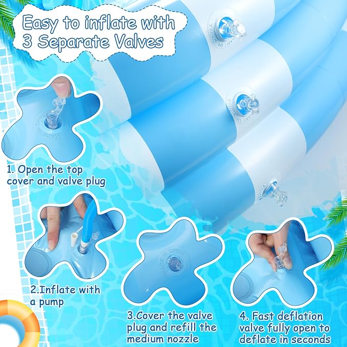 VioraWhite 4 Pack Inflatable Kiddie Pool for Toddlers 48''x 10'' Light Blue Blow up Kids Swimming Pool Small 3 Rings Round Baby Pools for Indoor Outdoor Water Game Play Center