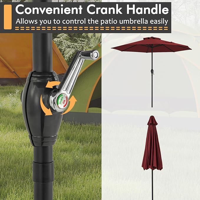 Tangkula 8.5 FT Patio Umbrella, Double-Tier Outdoor Umbrella with Crank Handle, 8 Sturdy Ribs, Sun-Protective Canopy for Market Table Pool Deck Garden Backyard (Wine)