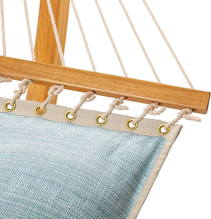 Original Pawleys Island Large Lansinger Seaglass Tufted Hammock with Detachable Pillow – 13 ft. x 55 in., 450 lb Capacity, Oak Spreader Bar, Handcrafted in The USA