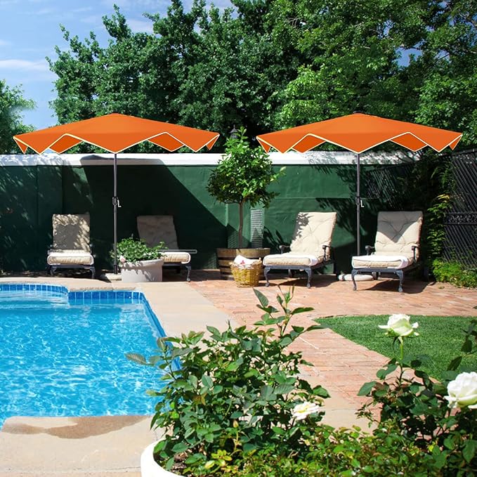 PHI VILLA 9ft Patio Umbrellas with 24 pcs LED Solar Lights, Outdoor Market Table Lighted Umbrella with 8 Steel Ribs, Tilt for UV-Resistant, Lotus Leaf Shape Canopy, Orange
