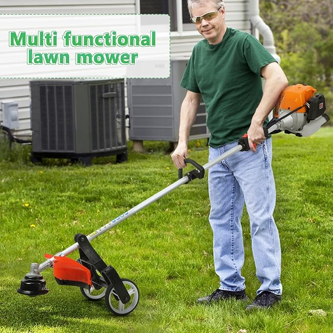52cc 2-Cycle Gas Powered Weed Eater, Heavy-Duty Brush Cutter, Gas String Trimmer & Hedge Trimmer Combo Kit with Extension Pole, 2.3KW Multi-Functional Trimming Tool for Weeds Grass Orange